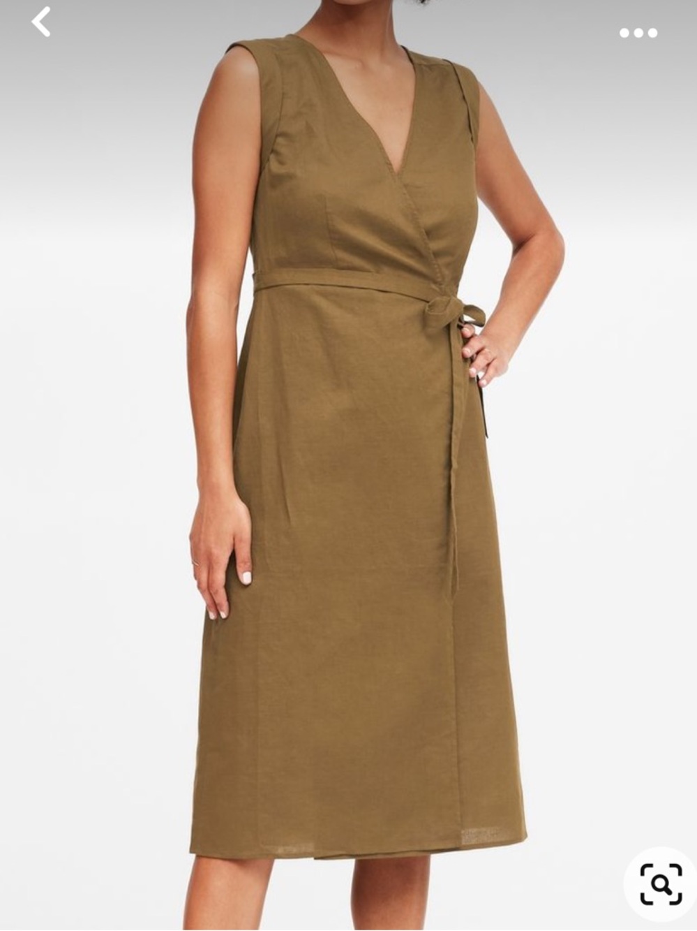Banana Republic Linen Blend Olive Green Cap‎ Sleeve Wrap Dress